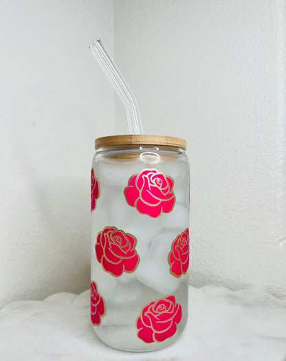 16 oz. Cold Color Changing Roses With Gold Outline Glass Cup Set