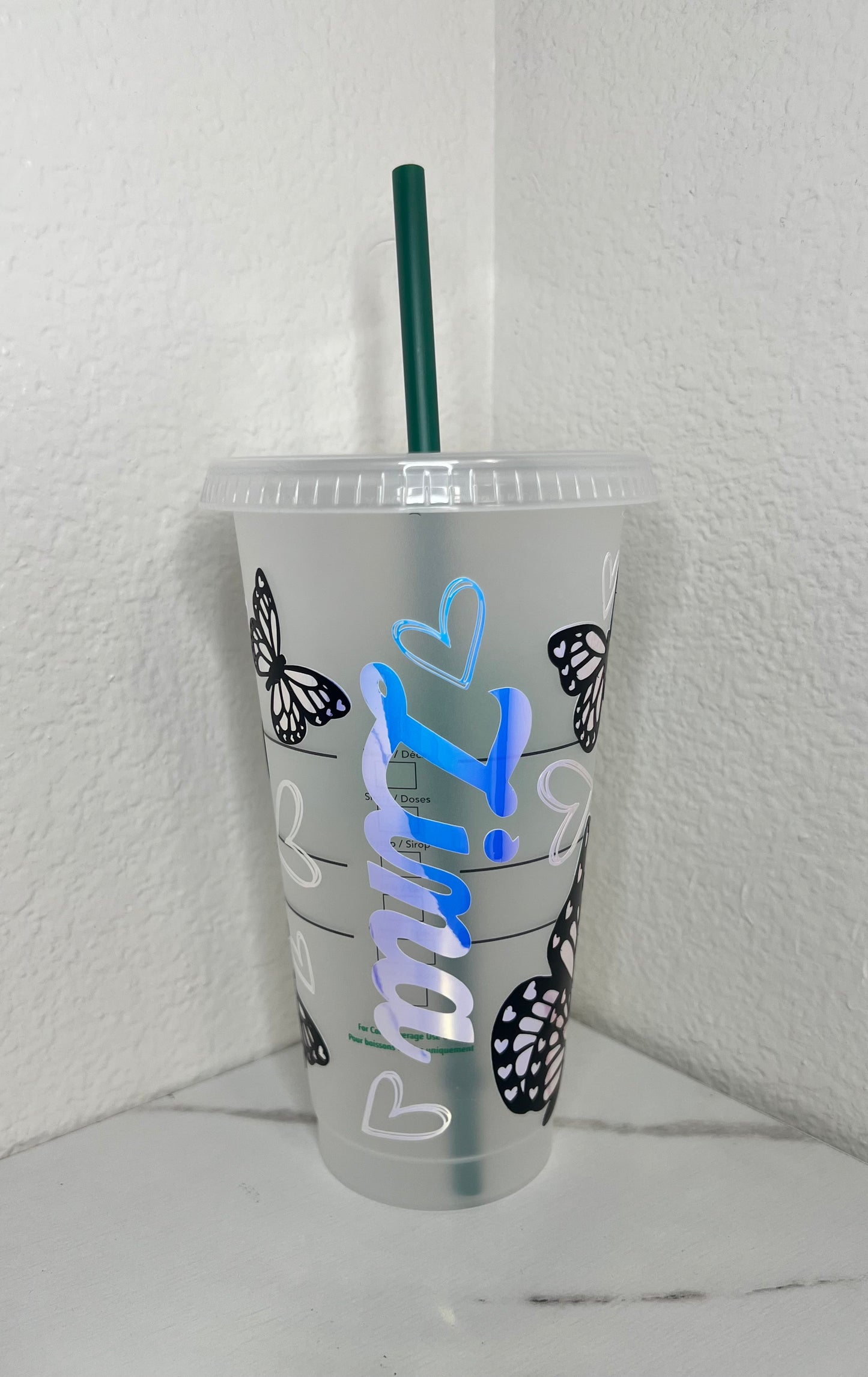 24 oz. Opal Holographic Butterflies With Hearts Plastic Cup Set