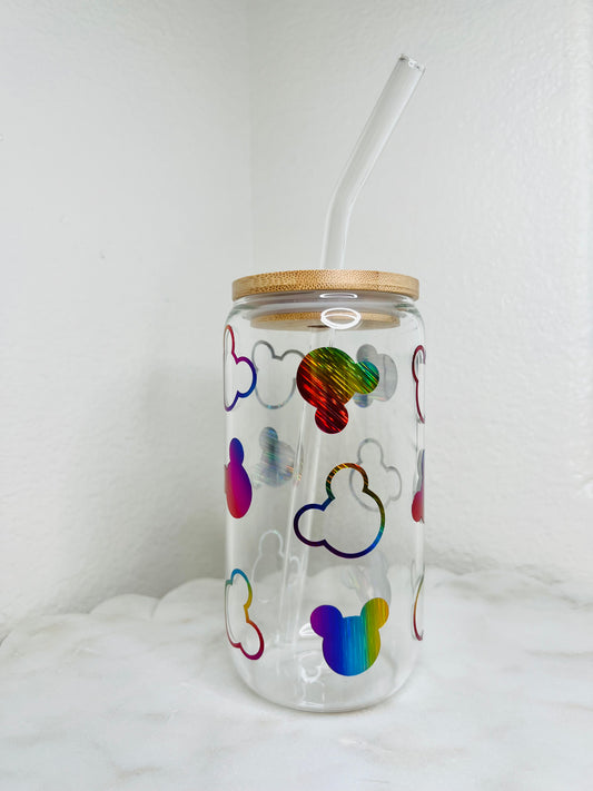 16 oz. Mickey Multicolored Holographic Glass Cup Set