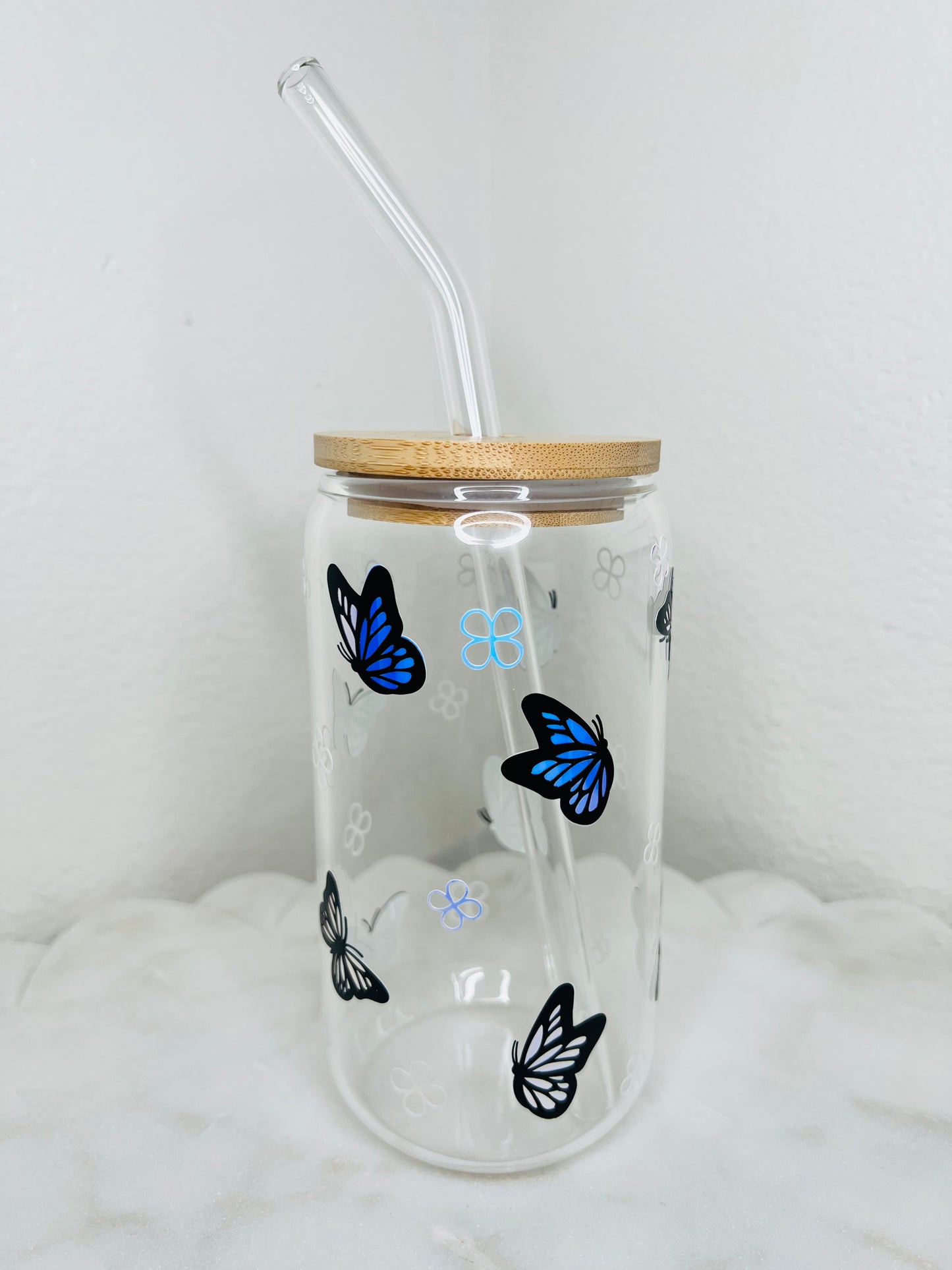 16 oz. Holographic Butterfly With Pattern Glass Cup Set