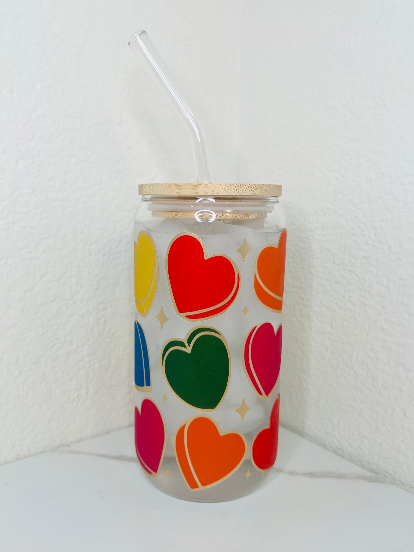 16 oz. Cold Color Changing Multicolored Hearts Glass Cup Set