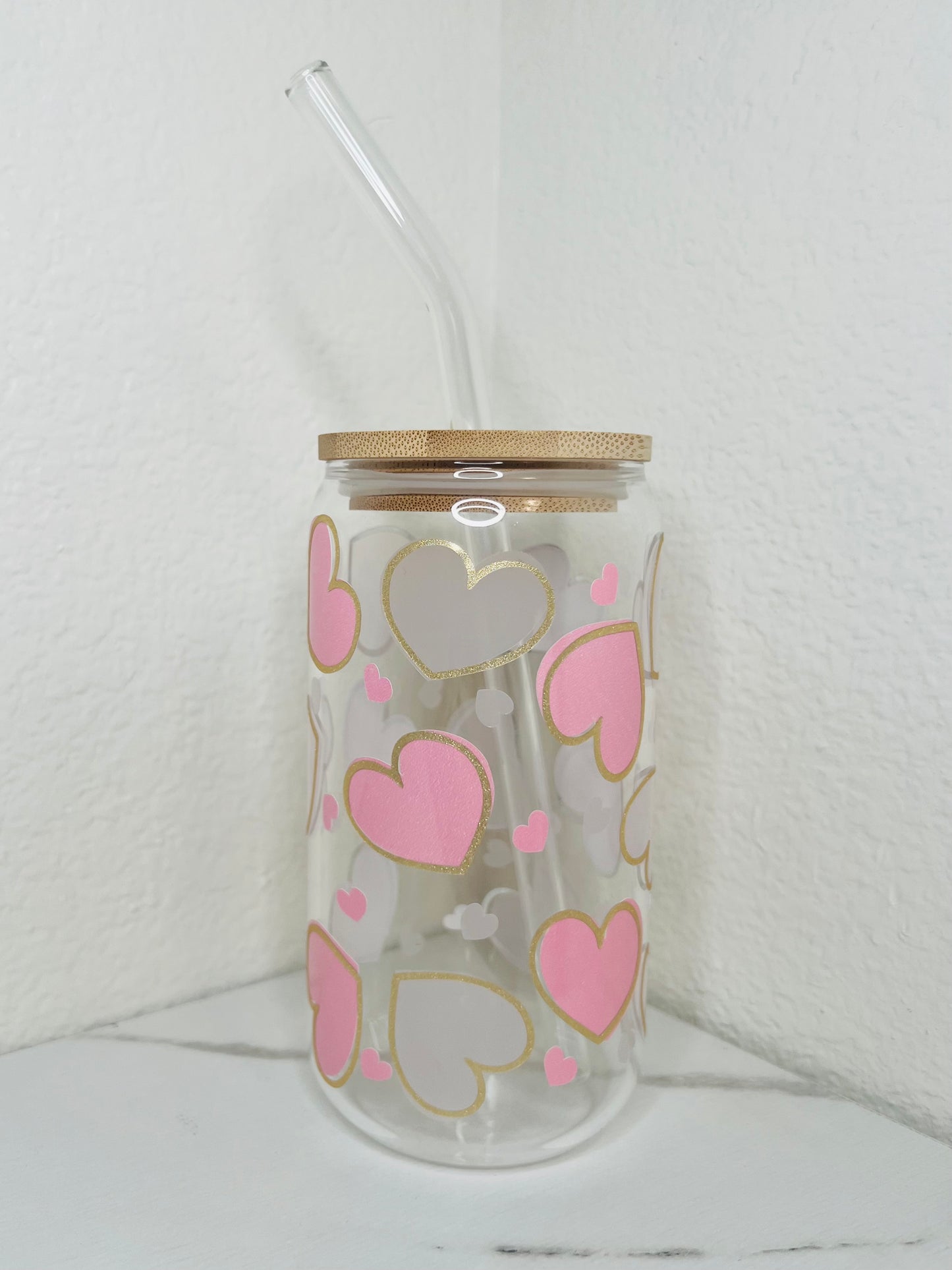 16 oz. Cold Color Changing Hearts With Gold Outline Glass Cup Set