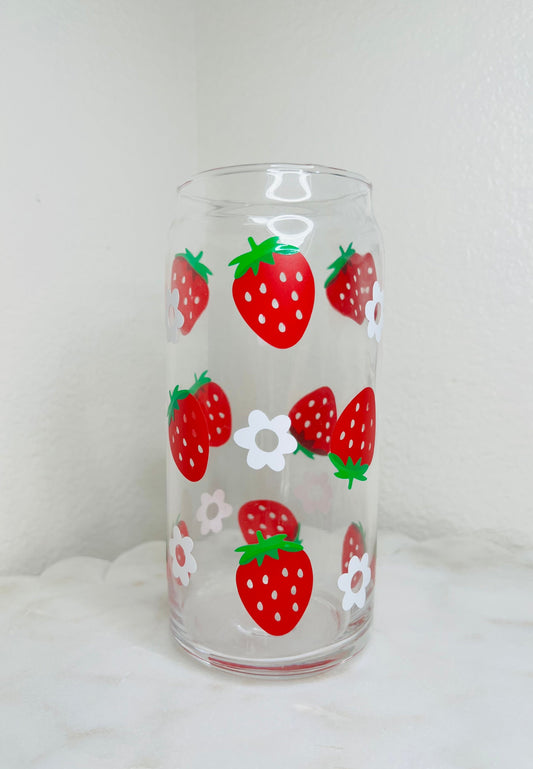 20 oz. Floral Strawberry Glass Cup