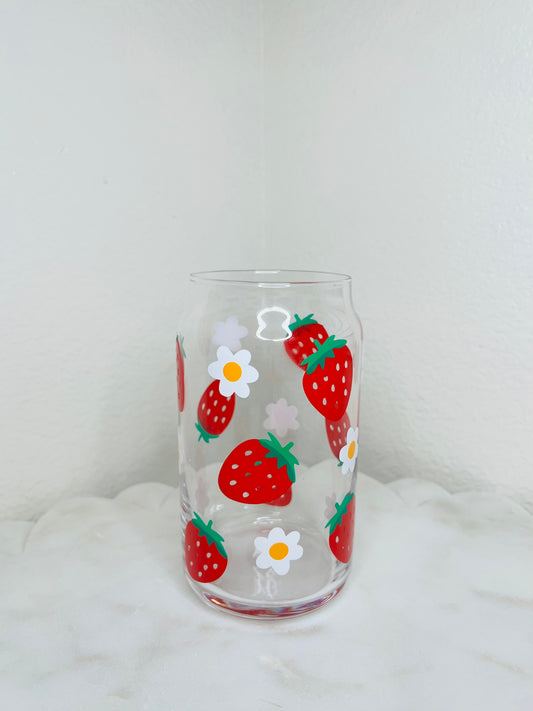 17 oz. Floral Strawberry Beer Glass Cup