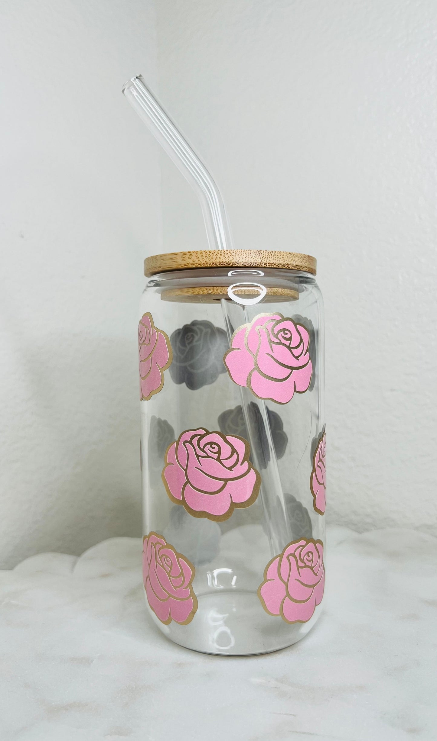 16 oz. Cold Color Changing Roses With Gold Outline Glass Cup Set