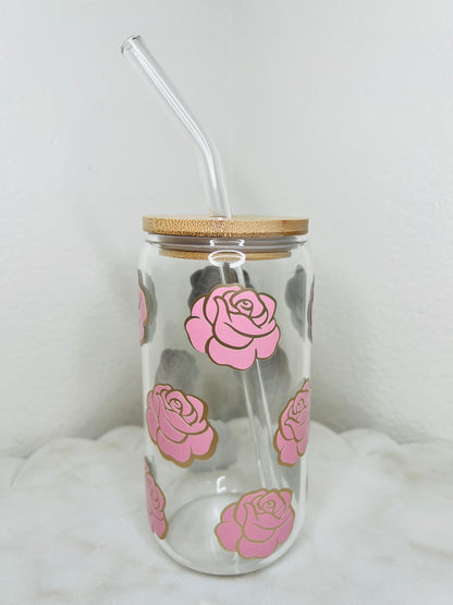 16 oz. Cold Color Changing Roses With Gold Outline Glass Cup Set