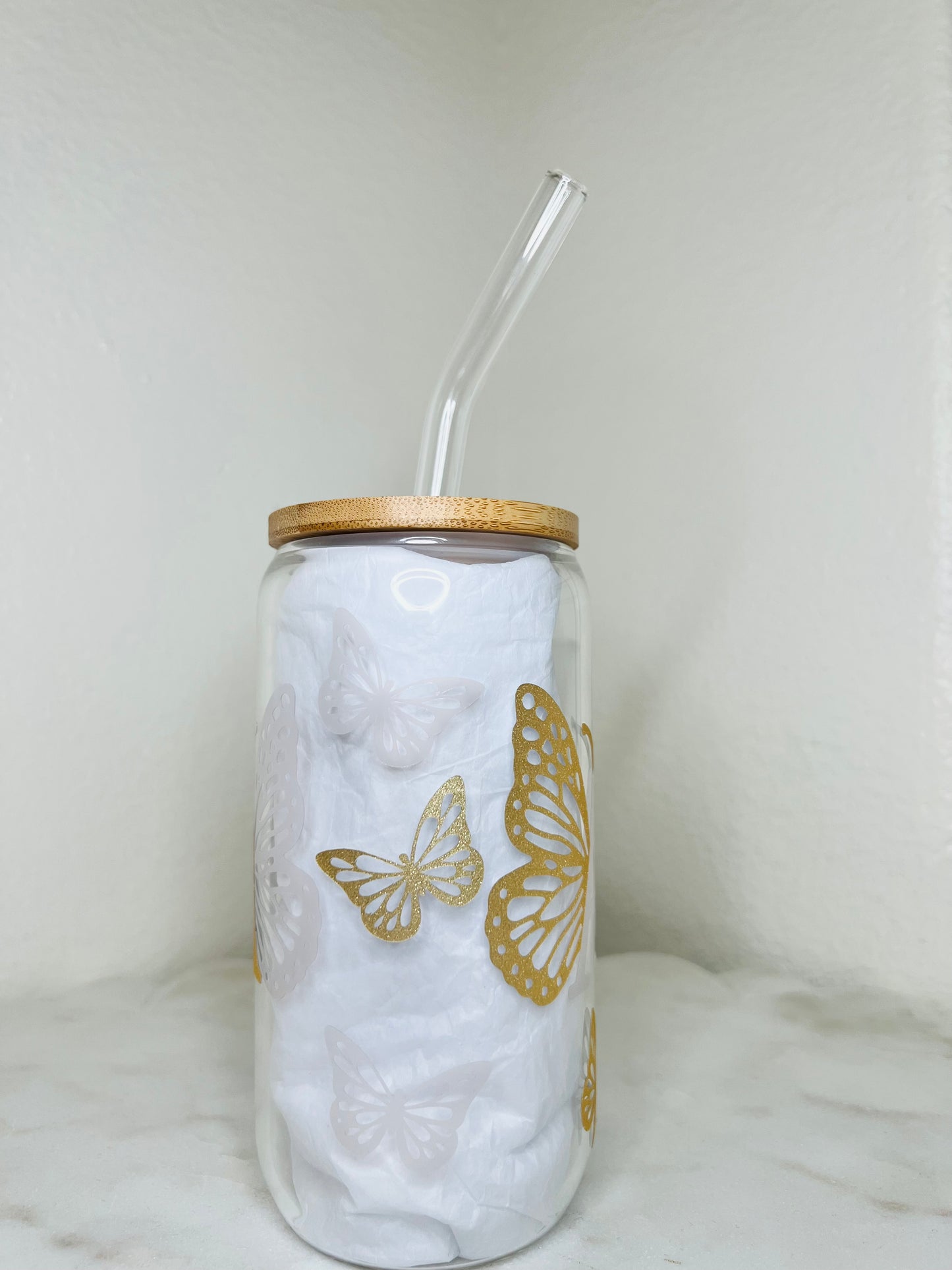 16 Oz. Personalized Butterfly Initial Glass Cup Set