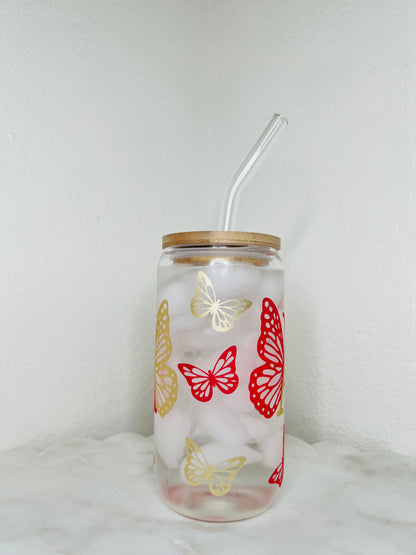 16 Oz. Personalized Butterfly Initial Glass Cup Set