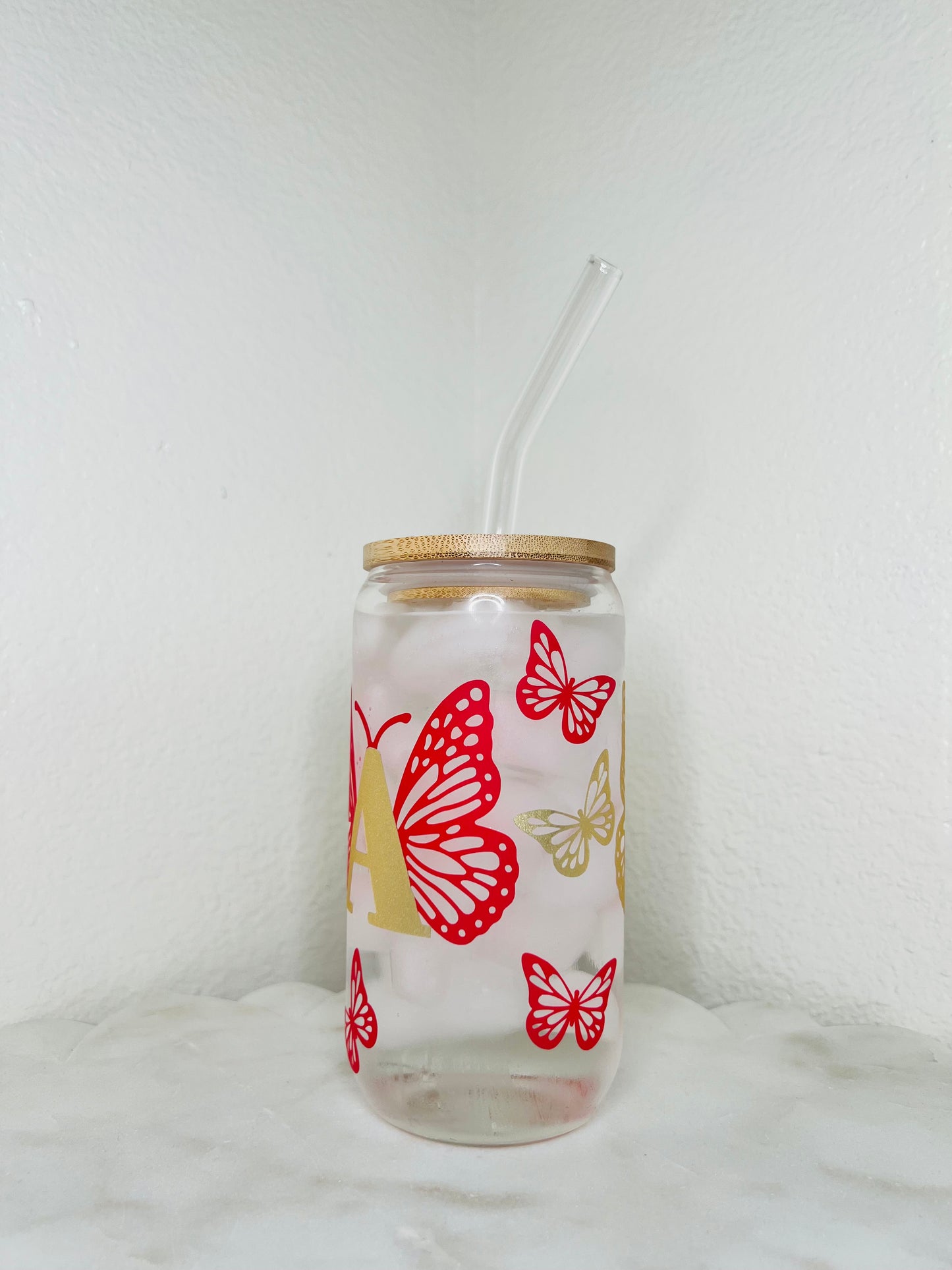 16 Oz. Personalized Butterfly Initial Glass Cup Set