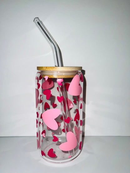 16 oz. Light and Dark Pink Hearts Glass Cup Set