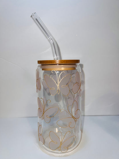 16 oz. Cold Color Changing Butterflies With Shimmer Outline Glass Cup Set